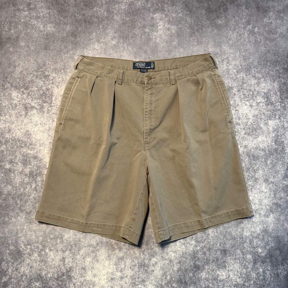 Vintage Polo Ralph Lauren Tyler Short Mens 36 Khaki Tan Pleated Chino Shorts 90s